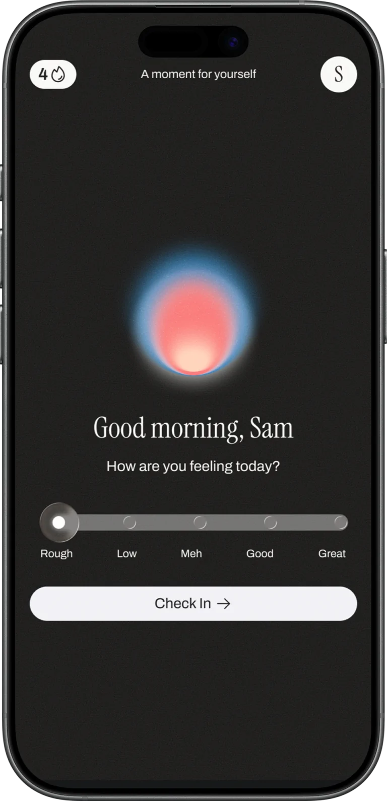 Simpli Human app mood check-in screen asking how you are feeling today