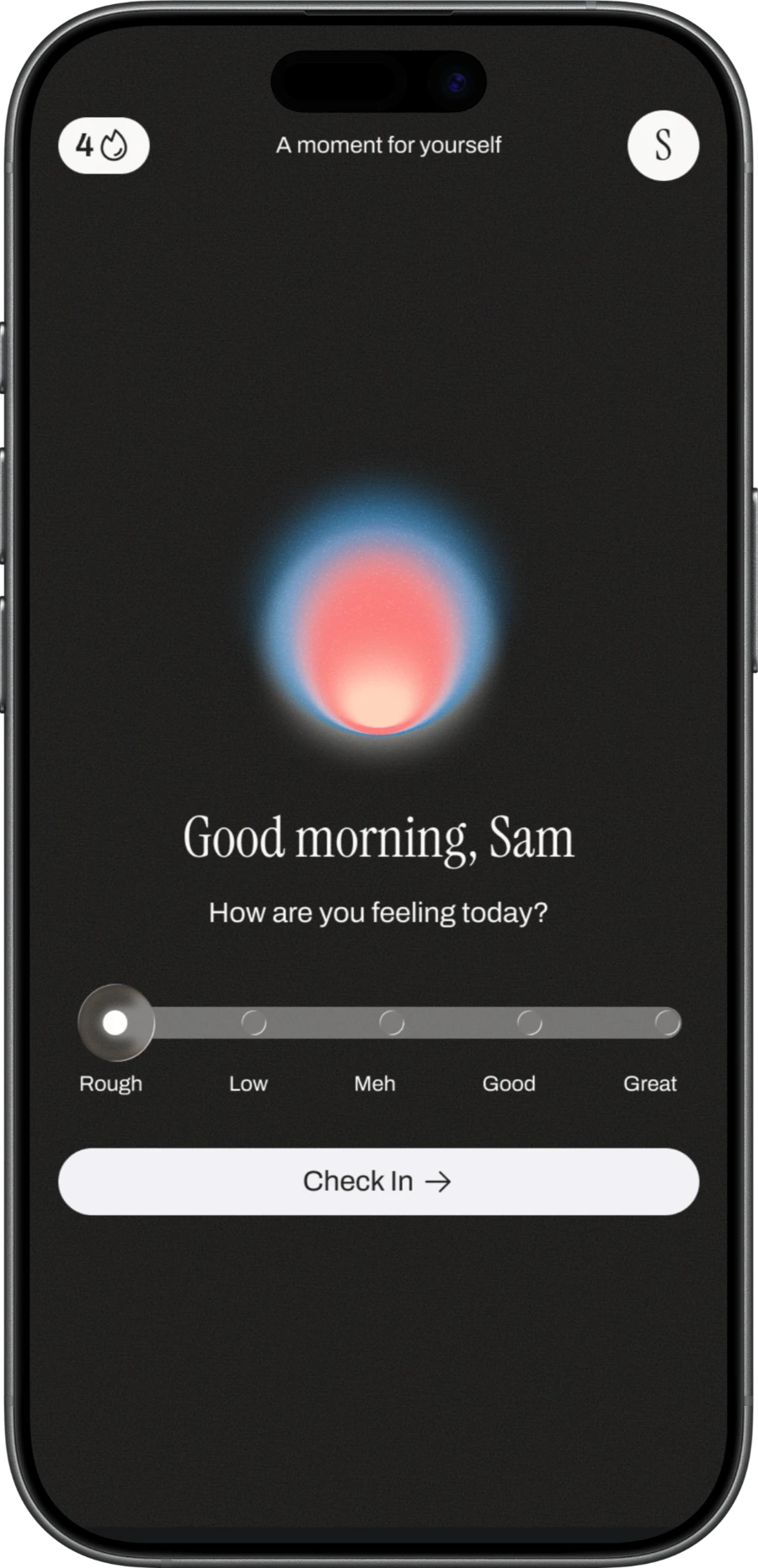Simpli Human app mood check-in screen asking how you are feeling today